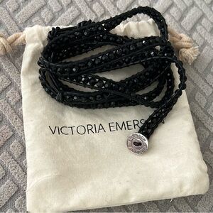 Victoria Emerson Black Braided Bracelet with Sparkling Embellishments